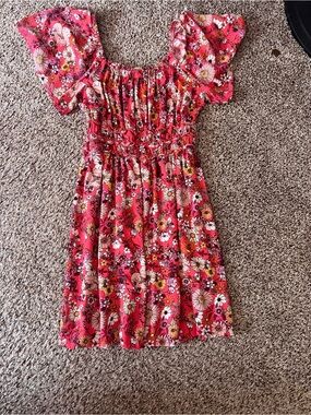 Girls' Pink Floral Smocked Dress